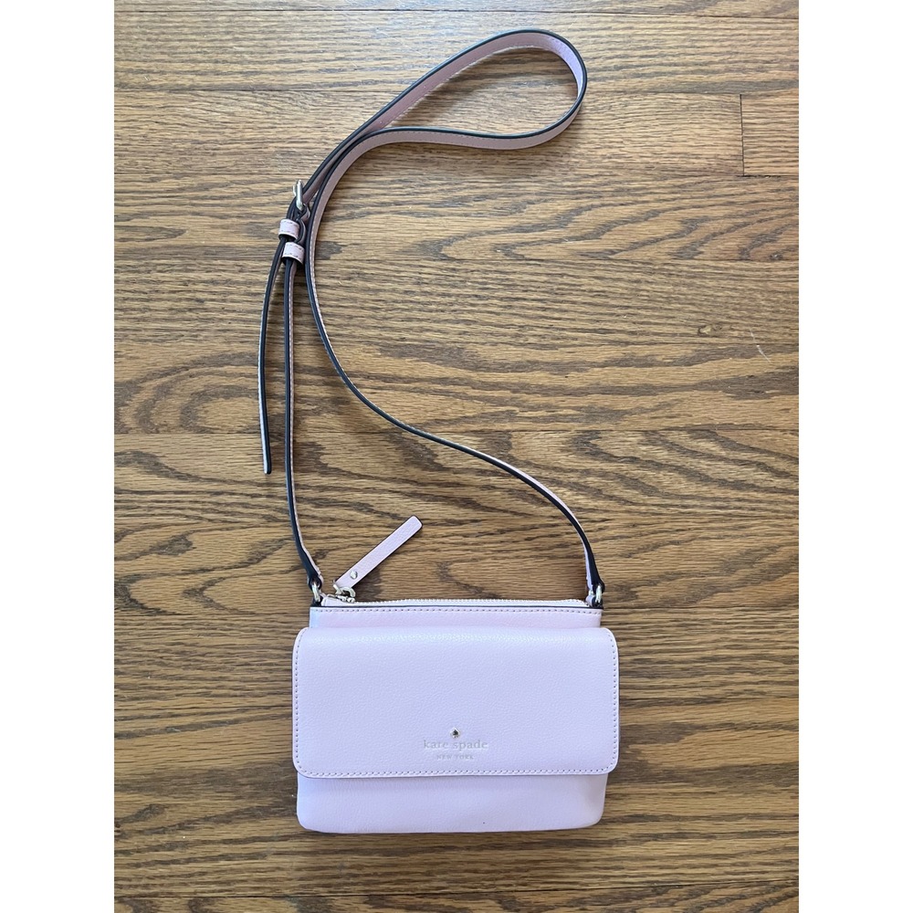 Kate Spade New York Pebbled Leather Crossbody Bag Lavender Pink Flap Zip Purse - Picture 2 of 12